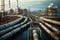 Industry Pipelines for transporting petrochemical, oil, water or gas to the processing in factory, Pipe rack of heat chemical