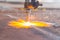 Industry steel, Sparkles, Fire gas cutting slab.