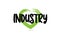 industry text word with green love heart shape icon