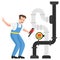 Industry Worker Looking Gas Flow Gauge Vector Icon Design, Plumber equipment Symbol, Handyman Service Works Sign, Sanitary technic