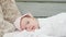 Infancy, childhood, development, summer holiday, medicine and health concept - Close-up portrait of awake newborn baby