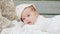 Infancy, childhood, development, summer holiday, medicine and health concept - Close-up portrait of awake newborn baby
