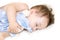 Infant baby boy sleeping. baby sleeping with her teddy bear, new family and love concept Soft focus and blurry . Healthy child, sw
