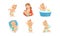 Infant Baby Different Activities Set, Adorable Baby Boys and Girls Playing Toys, Feeding, Bathing and Sleeping Cartoon