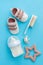 Infant care essentials laid out in a striking top view flat lay, celebrating newborn preparations
