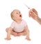 Infant child baby hand medical insulin syringe ready for injection