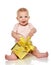 Infant child baby toddler kid with gold present gift for birthday