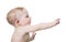 Infant child baby toddler pointing finger isolated on a white background