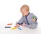 Infant child baby toddler sitting drawing painting with color pe