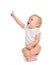 Infant child baby toddler sitting raise hand up pointing finger