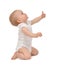 Infant child baby toddler smiling with hand thumb up sign