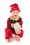 Infant dressed in elfs santas little helper fancy dress costume