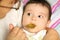 Infant eats the puree