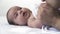 Infant, motherhood, development, childhood, training, pediatrics, medicine and health concept - close-up newborn