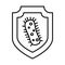 Infected cell with covid19 in shield line style icon