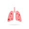 Infected lungs. Microscopic viruses infected by the lungs flat design. Coronavirus concept. Isolated vector illustration.