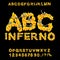 Inferno ABC. Hell font. Fire letters. Sinners in hellfire. hellish Alphabet. Scrape down flame for sins. torture skeletons