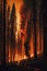Inferno in the Forest: Tall Trees Engulfed in Raging Flames. Perfect for Posters and Landing Pages.