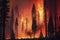 Inferno in the Forest: Tall Trees Engulfed in Raging Flames. Perfect for Posters and Landing Pages.