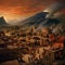 Inferno\\\'s Echo: Antique City Engulfed in Flames Post Volcanic Outburst