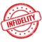 INFIDELITY text on red grungy round rubber stamp