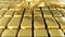 Infinite rows of Gold bars with Golden growth chart arrow. Success or getting rich concepts. 4k animation video