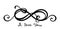 Infinity forever love symbol line art sign silhouette divider with swirls.