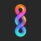 Infinity form logo 3d three loops geometric vertical chain shape, vivid gradient infinite technology symbol