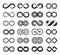 Infinity icon, infinite symbol sign, eternal loop logo. Black unlimited arrow strokes, endless rings, mobius shape