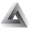 Infinity or Impossible Triangle. Penrose triangle with Black Dots. Unreal geometrical symbol for Your Business project.