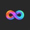 Infinity logo 3d geometric shape, bright gradient endless loop tech symbol