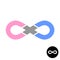 Infinity logo with plus or cross symbol in a center. Male and female friendship sign.