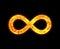 Infinity si outline with a bright fire pattern isolated on a black background