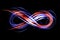 Infinity sign created by neon freeze light on a black background