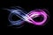 Infinity sign created by neon light on a black background