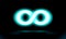 Infinity sign glow blue neon line lamp, high-tech technology. Glowing isolated on black background. Fluorescent vector,