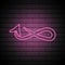 Infinity sign from glowing pink arrow neon line. Vector illustration. on brick wall
