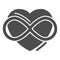 Infinity sign in heart shape solid icon, free love concept, Love eternity sign on white background, Intertwined heart