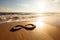 infinity sign on a sunlit beach, with waves rolling in the background