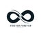 Infinity sign with two hands touching each other, infinite friendship concept, forever friends vector creative logo.