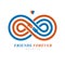 Infinity sign with two hands touching each other, infinite friendship concept, forever friends vector creative logo.