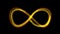 Infinity symbol background. Light yellow gold neon infinite, eternity concept with shiny fire particles. 3d illustration