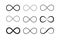 Infinity symbol logos set. Black contours. Symbol of repetition and unlimited cyclicity. Vector illustration on