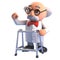 Infirm old mad scientist professor character has to walk with a zimmer frame now, 3d illustration
