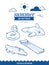 Inflatable air mattress icon set. Summer outline icons with clouds and sun. Whale, crocodile, flamingo and basic retro simple matt