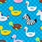 Inflatable animal rubber toys in swimming pool. Swim float rings summer vector seamless pattern