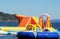 Inflatable aquapark attractions in water