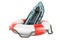 Inflatable boat inside lifebelt, 3D rendering