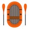 Inflatable boat with paddles isolated on white background. Orange rubber boat swim and oars in flat style.