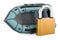 Inflatable boat with padlock, 3D rendering